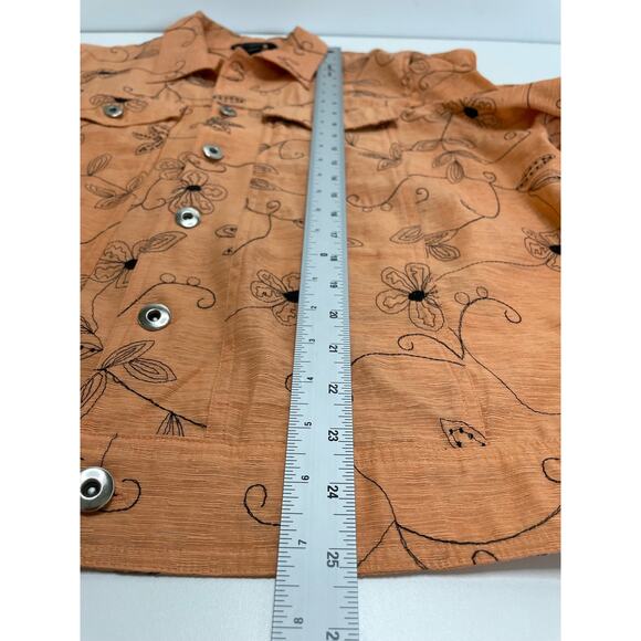 Silkland Woman Long Sleeve Silk Embroidered Floral Button Down Shirt Orange 1X - Picture 7 of 9
